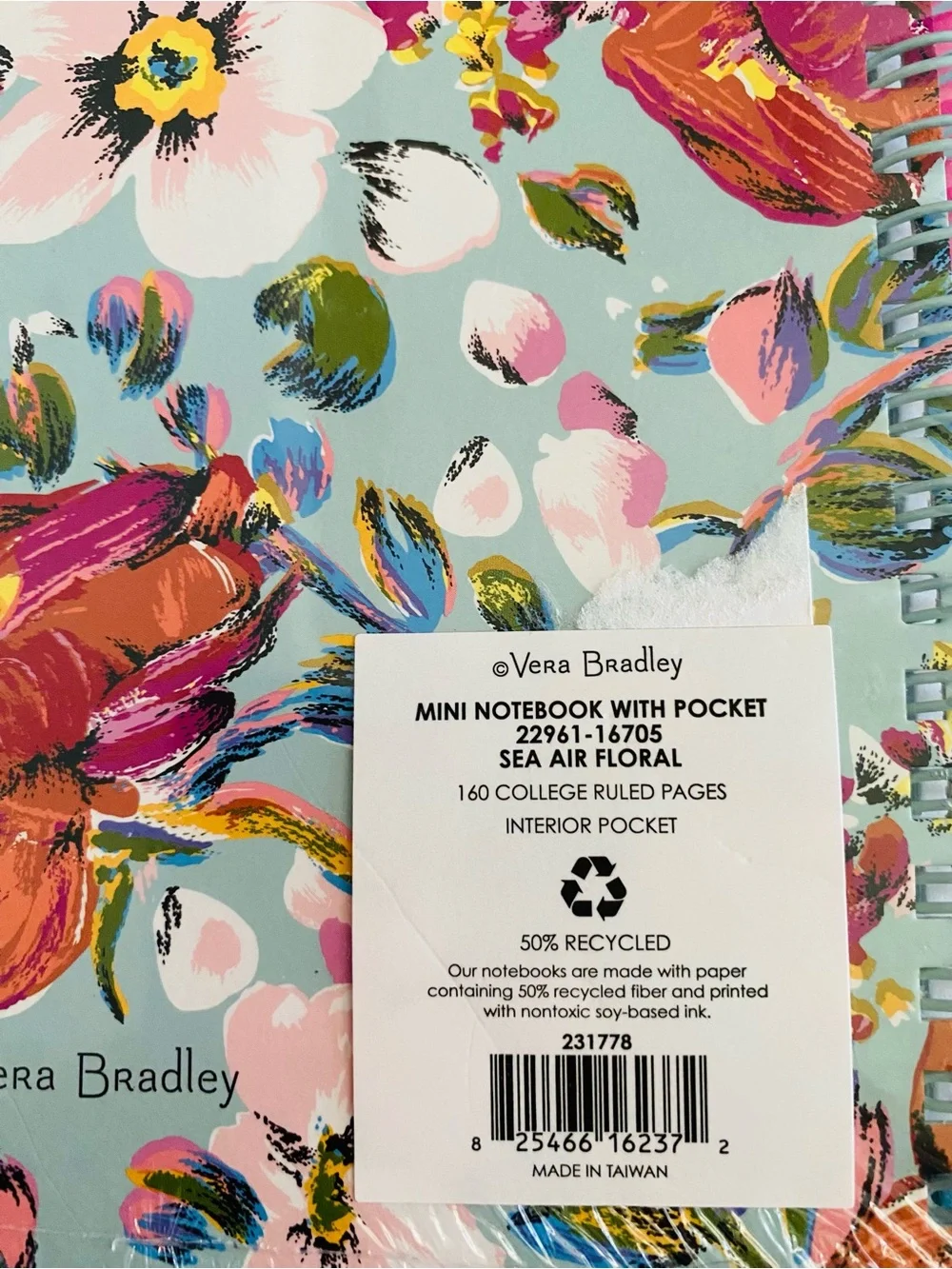 Vera Bradley Small Spiral Notebook NWT Sea Air Floral